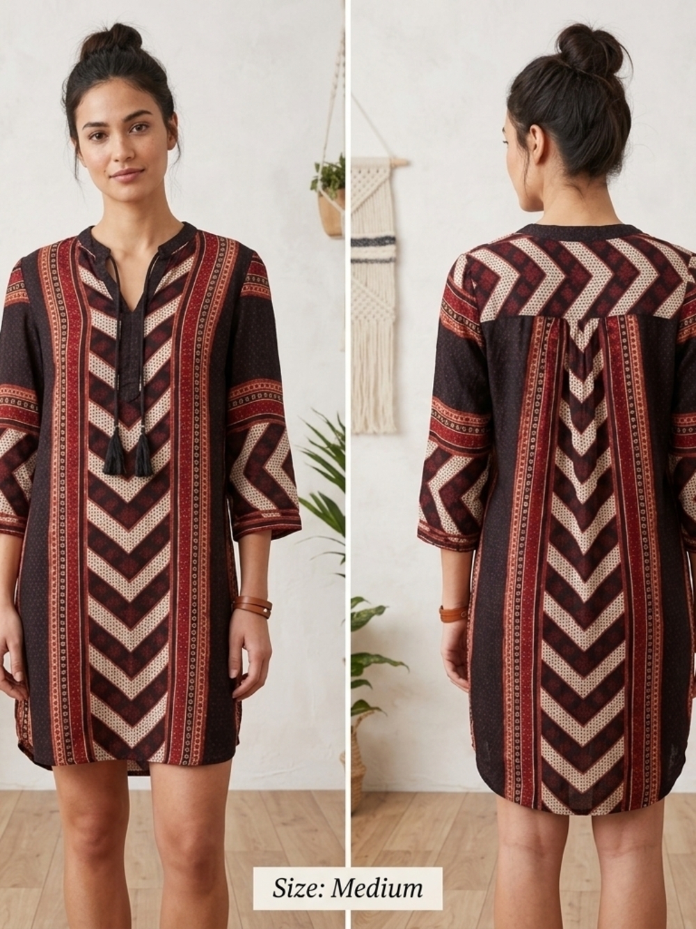 Forever 21 Burgundy and Cream Patterned Tunic